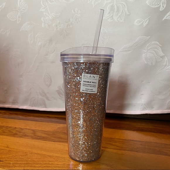 NWT Silver Sparkle Tumbler with Straw - Picture 2 of 7
